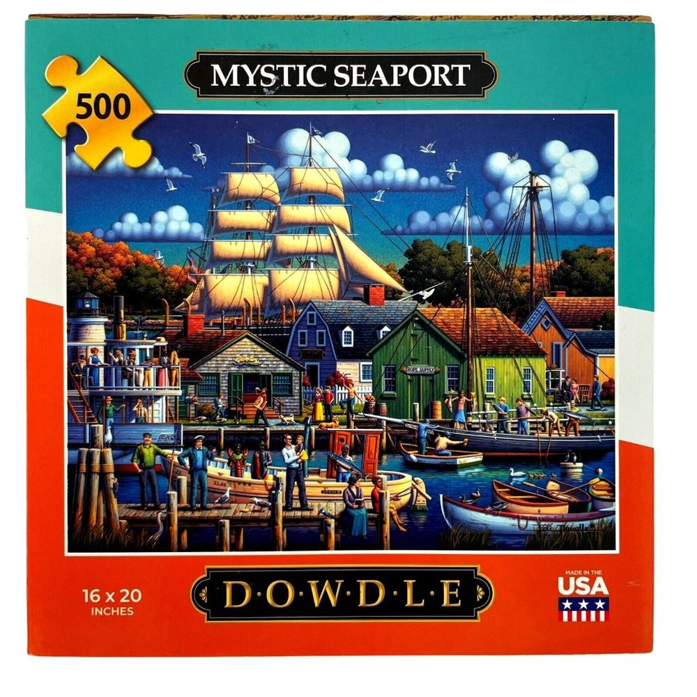 Dowdle World Pieces Jigsaw Puzzle 500 Folk Art Mystic Seaport NEW